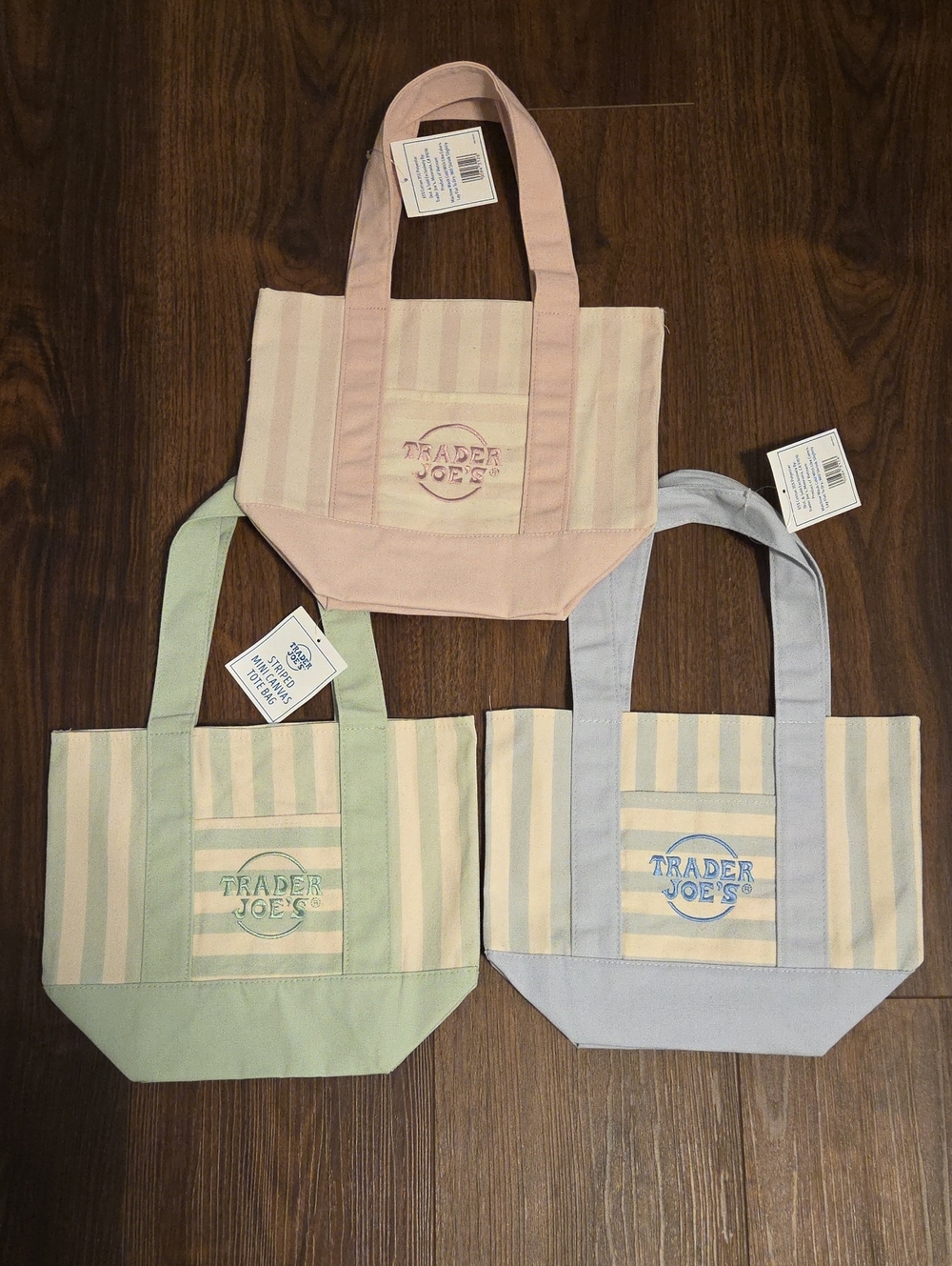 Trader Joe's Striped Mini Canvas Tote Bags NWT Set of 3